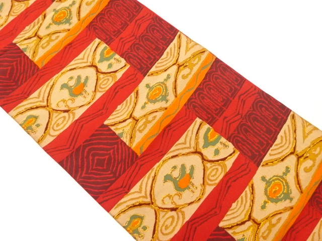 JAPANESE KIMONO / VINTAGE FUKURO OBI / WOVEN BIRD & RHOMBUS